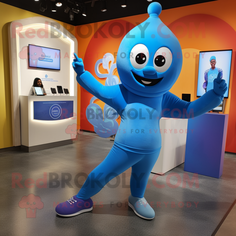 Blue Phone mascot costume character dressed with a Yoga Pants and Watches Blue Phone mascot costume character dressed with a Yoga Pants and Watches