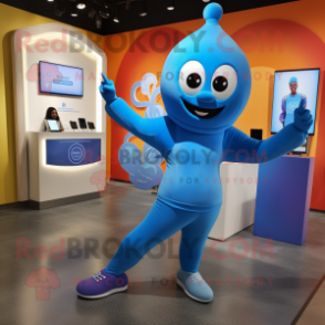 Blue Phone mascot costume character dressed with a Yoga Pants and Watches