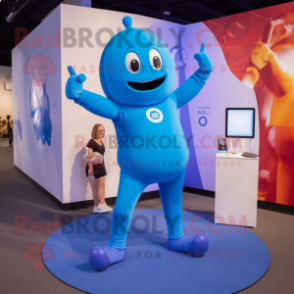 Blue Phone mascot costume character dressed with a Yoga Pants and Watches