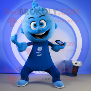 Blue Phone mascot costume character dressed with a Yoga Pants and Watches