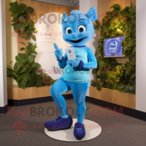 Blue Phone mascot costume character dressed with a Yoga Pants and Watches