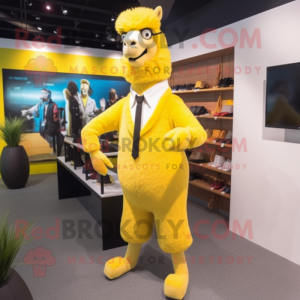 Yellow Llama mascot costume character dressed with a Suit and Shoe clips