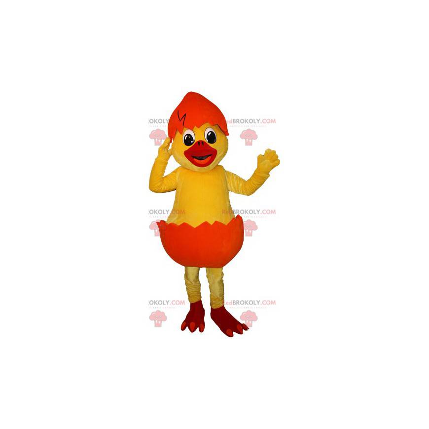 Maskot žluté kuřátko v oranžové skořápce - Redbrokoly.com