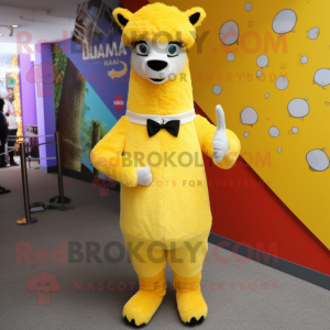 Yellow Llama mascot costume character dressed with a Suit and Shoe clips