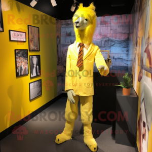 Yellow Llama mascot costume character dressed with a Suit and Shoe clips