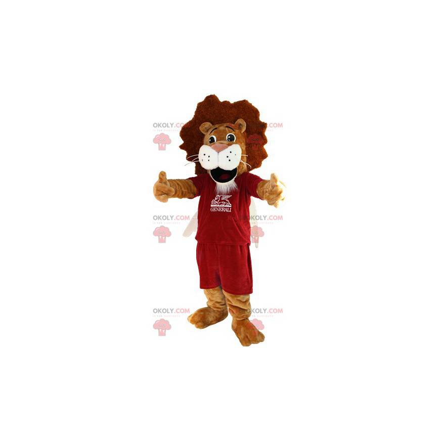Brown and white lion mascot in sportswear - Redbrokoly.com Brown and white lion mascot in sportswear - Redbrokoly.com