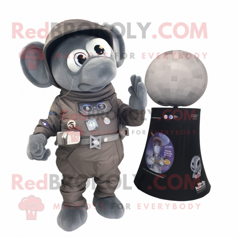 Gray Astronaut mascot costume character dressed with a Circle Skirt and Wallets