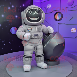 Gray Astronaut mascot costume character dressed with a Circle Skirt and Wallets