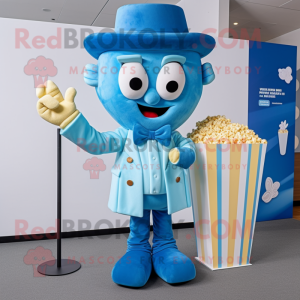 Cyan Pop Corn mascot costume character dressed with a Bootcut Jeans and Bow ties