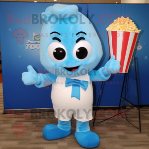 Cyan Pop Corn mascot costume character dressed with a Bootcut Jeans and Bow ties