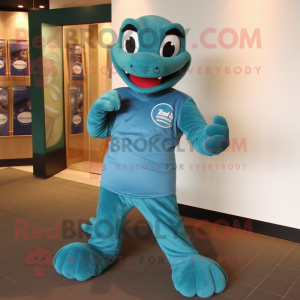 Teal Snake mascot costume character dressed with a Long Sleeve Tee and Bracelet watches