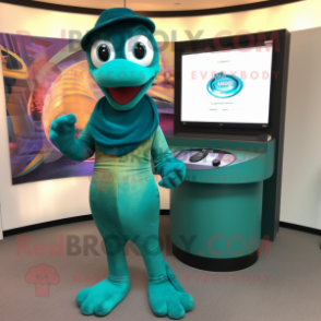 Teal Snake mascot costume character dressed with a Long Sleeve Tee and Bracelet watches