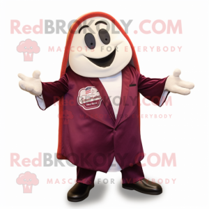 Maroon Clam Chowder mascot costume character dressed with a Suit Jacket and Keychains