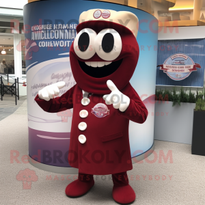 Maroon Clam Chowder mascot costume character dressed with a Suit Jacket and Keychains