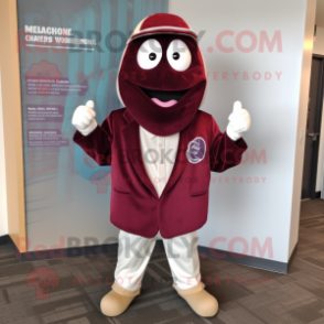 Maroon Clam Chowder mascot costume character dressed with a Suit Jacket and Keychains