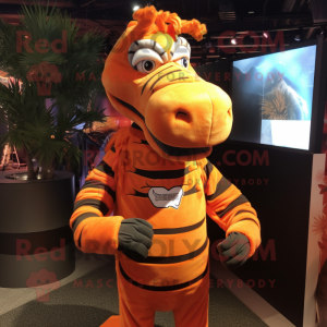 Orange Quagga mascot costume character dressed with a Vest and Wraps