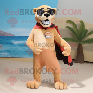 Tan Panther mascot costume character dressed with a Board Shorts and Scarves