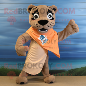 Tan Panther mascot costume character dressed with a Board Shorts and Scarves