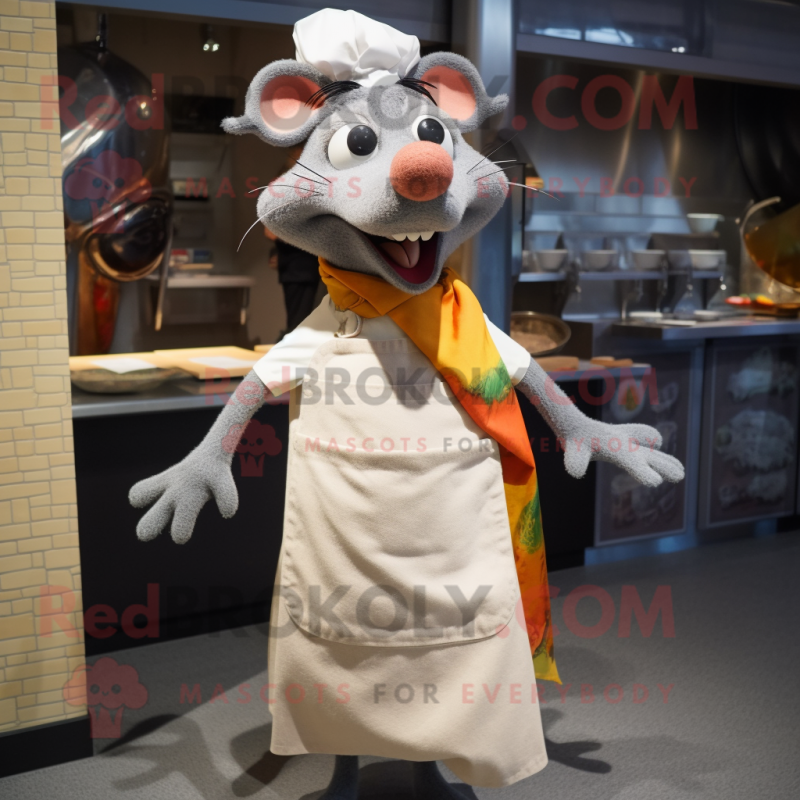 Silver Ratatouille mascot costume character dressed with a Wrap Skirt and Scarf clips