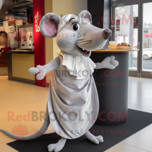 Silver Ratatouille mascot costume character dressed with a Wrap Skirt and Scarf clips