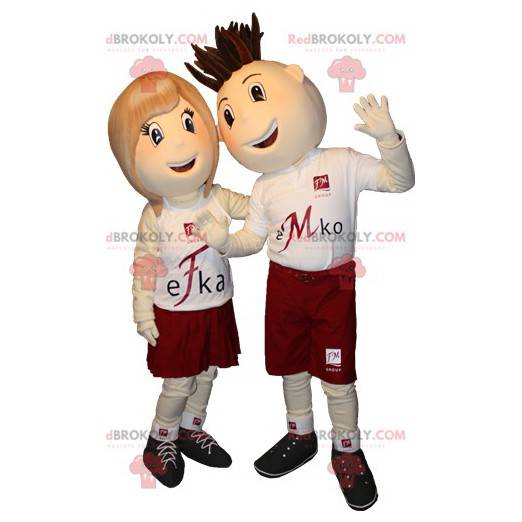 2 Maskottchen ein Junge und ein Mädchen. Ein paar Maskottchen -
