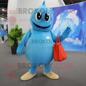Sky Blue Stingray mascot costume character dressed with a Henley Tee and Handbags
