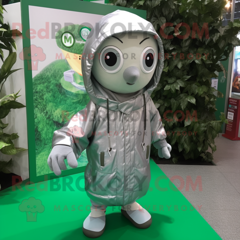 Silver Spinach mascot costume character dressed with a Parka and Keychains