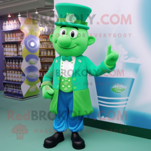 Cyan Green Beer mascot costume character dressed with a Waistcoat and Shoe clips