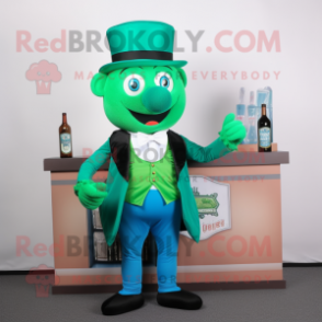 Cyan Green Beer mascot costume character dressed with a Waistcoat and Shoe clips