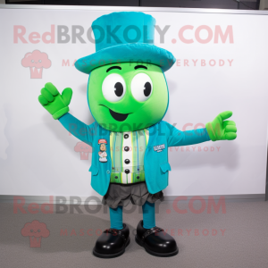 Cyan Green Beer mascot costume character dressed with a Waistcoat and Shoe clips