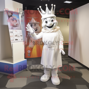White Queen mascot costume character dressed with a Chinos and Tie pins