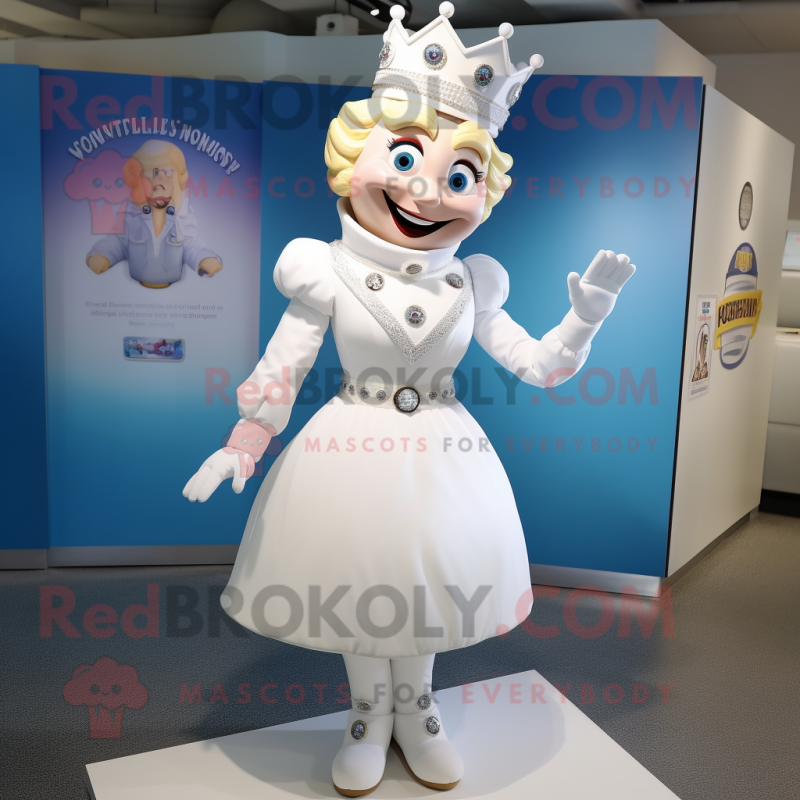 White Queen mascot costume character dressed with a Chinos and Tie pins White Queen mascot costume character dressed with a Chinos and Tie pins