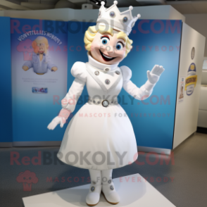 White Queen mascot costume character dressed with a Chinos and Tie pins