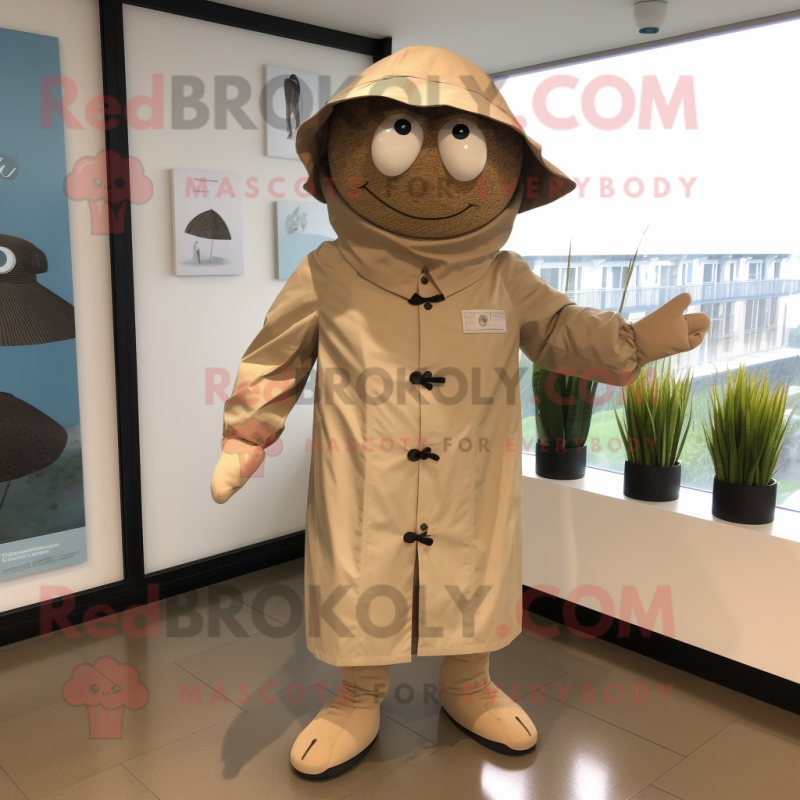 Tan But mascot costume character dressed with a Raincoat and Cufflinks Tan But mascot costume character dressed with a Raincoat and Cufflinks