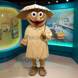 Tan But mascot costume character dressed with a Raincoat and Cufflinks