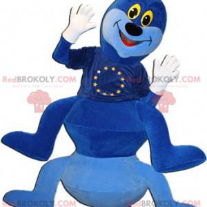 Velmi usměvavý maskot modré a bílé housenky - Redbrokoly.com