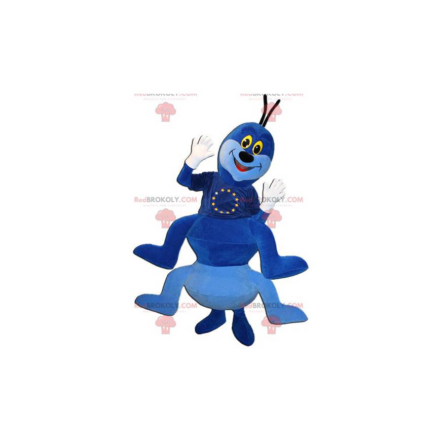 Mascota de oruga azul y blanca muy sonriente - Redbrokoly.com