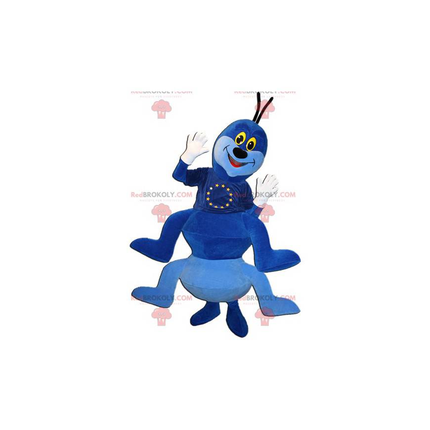 Very smiling blue and white caterpillar mascot - Redbrokoly.com