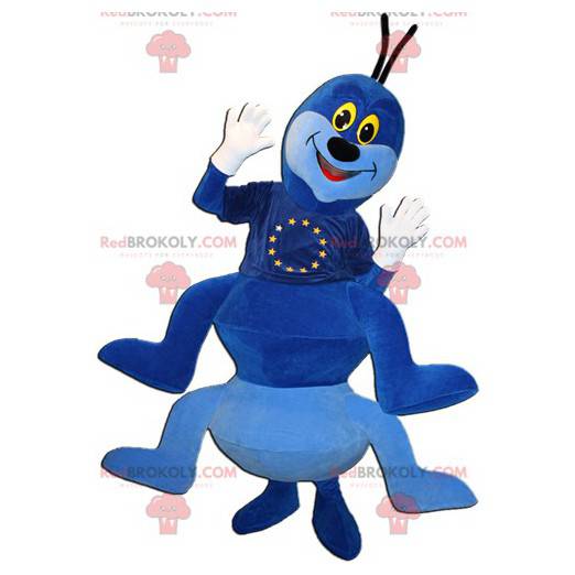 Mascota de oruga azul y blanca muy sonriente - Redbrokoly.com