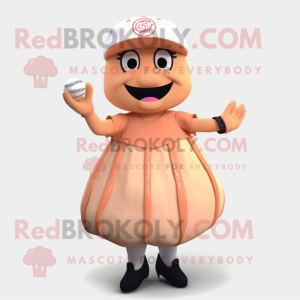 Peach Baseball Glove mascot costume character dressed with a A-Line Dress and Cummerbunds