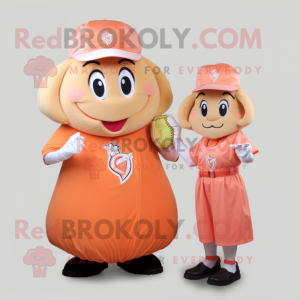 Peach Baseball Glove mascot costume character dressed with a A-Line Dress and Cummerbunds