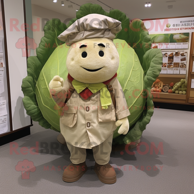 Tan Cabbage Leaf mascot costume character dressed with a Button-Up Shirt and Shawls Tan Cabbage Leaf mascot costume character dressed with a Button-Up Shirt and Shawls