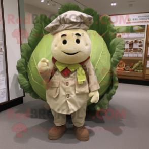 Tan Cabbage Leaf mascot costume character dressed with a Button-Up Shirt and Shawls
