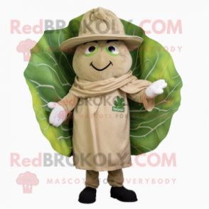 Tan Cabbage Leaf mascot costume character dressed with a Button-Up Shirt and Shawls