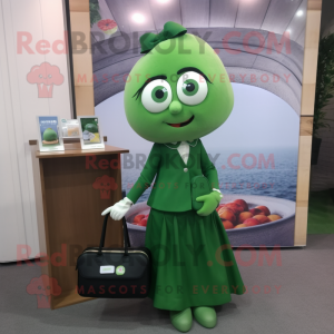 Forest Green Plum mascot costume character dressed with a Blouse and Wallets