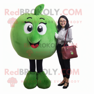 Forest Green Plum mascot costume character dressed with a Blouse and Wallets