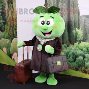 Forest Green Plum mascot costume character dressed with a Blouse and Wallets