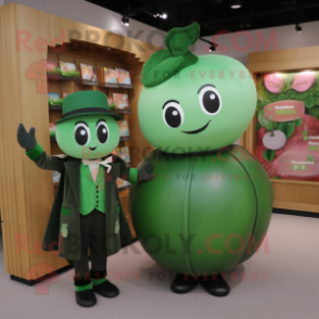 Forest Green Plum mascot costume character dressed with a Blouse and Wallets