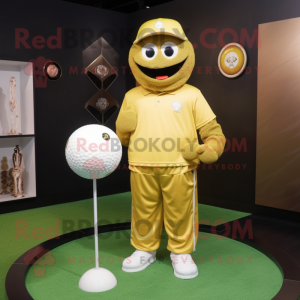Guld golfboll maskot kostym...