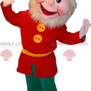 Bearded leprechaun mascot dressed in red and green -